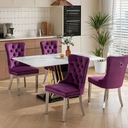 Miniatura 51 de Juego de 2 sillas de comedor tapizadas de tela de lino, sillas de cocina modernas de mediados de siglo con respaldo alto, ribete de cabeza de clavo