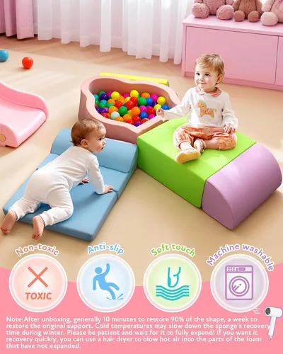 Miniatura 8 de Markdang Juego suave, bloques de escalada de espuma para bebés con parte inferior de partículas antideslizantes y conectores de velcro para niños