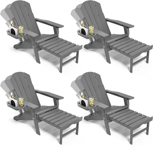 Miniatura 21 de NAVINE Silla Adirondack ajustable con reposapiés retráctil, Silla Adirondack plegable de HDPE con portavasos, Silla Adirondack para todo el tiempo