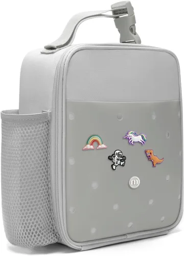Miniatura 13 de MEXS Lonchera para niños, con dije de bricolaje y bolsas de almuerzo aisladas para niños y niñas, bolsa de almuerzo para la escuela, picnic con Azul
