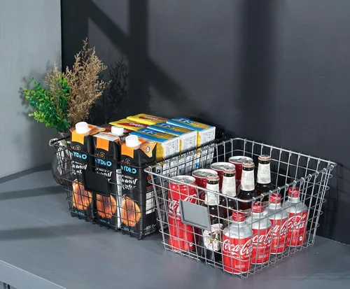 Miniatura 8 de JUNCHU CHERRY Paquete de 4 canastas de almacenamiento de alambre hechas a mano para organizar artículos del hogar, organización de despensa