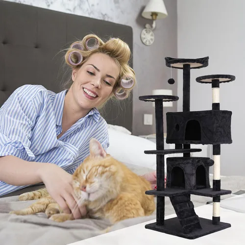 Miniatura 2 de Árbol para gatos de varios niveles de 54 pulgadas de alto, muebles con 3 postes rascadores, 3 plataformas de soporte, 2 condominios, torre con Gris