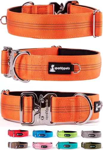 Miniatura 15 de SparklyPets Collar de perro ancho de servicio pesado con hebilla cromada de liberación rápida, collar táctico grueso para perro con rayas Azul