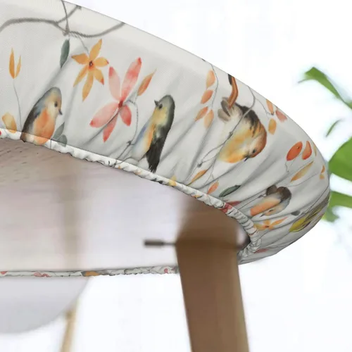 Miniatura 6 de WOAIDY Mantel ajustable redondo elástico, diseño de pájaro, tela de poliéster elástica para cocina, decoración de fiesta de comedor, funda de mesa 4