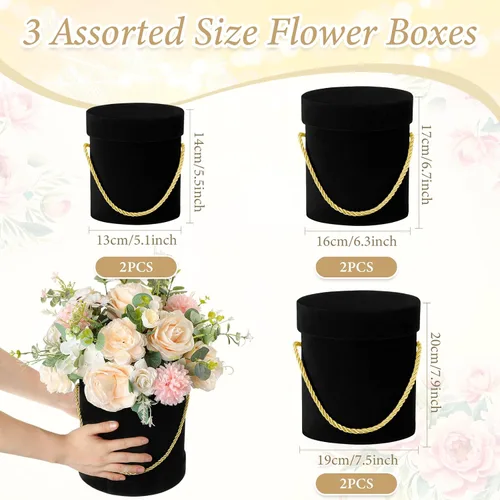 Miniatura 3 de Uiifan 6 cajas redondas de terciopelo con tapas, caja de regalo de terciopelo con asa para el día de la madre, boda, vacaciones, arreglo de regalo