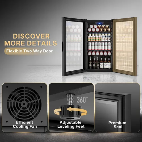 Miniatura 5 de Manastin Refrigerador de bebidas para 130 latas, mini refrigerador de 3.2 pies cúbicos con puerta de vidrio para bebidas, cerveza, vino, luz LED