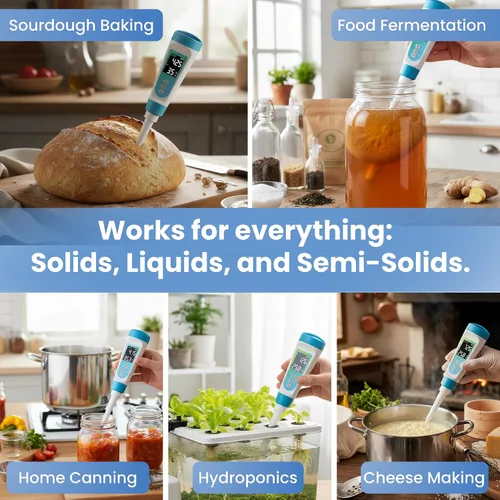 Miniatura 7 de Medidor digital de pH para alimentos, probador de pH profesional con sonda de lanza para masa madre, fermentación, salsa picante, enlatado, queso
