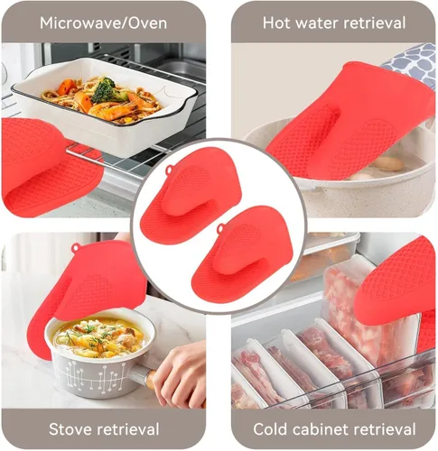 Miniatura 6 de 2 pares de guantes de silicona para horno, mini guantes de horno y mini manoplas de silicona antideslizantes para cocina, cocina y hornear (rojo)