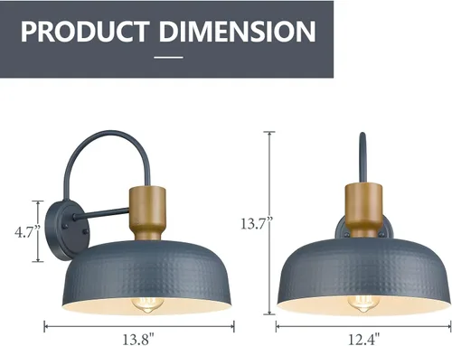 Miniatura 3 de Darkaway Lámparas de pared modernas de granero, apliques con pantalla de metal martillado, iluminación azul para luces de porche de patio