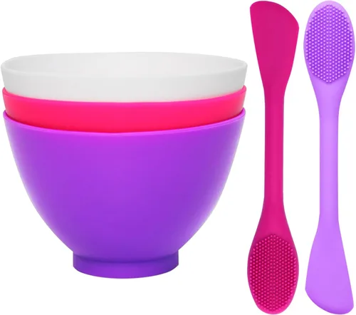 3 cuencos grandes para mezclar con 2 cepillos de silicona para máscara facial, juego de cuencos para mascarilla facial, cuenco reutilizable para 3