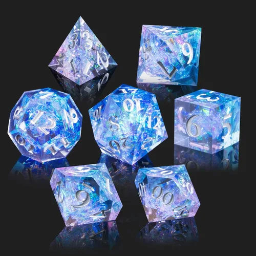 DND - Juego de dados de resina de borde afilado, hecho a mano, 7 dados poliédricos, juego de dados DND RPG MTG, juego de dados para juegos de rol,