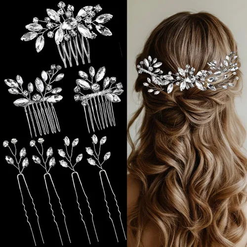 Miniatura 6 de 7 peines para el pelo de boda con perlas, accesorios elegantes para damas de honor, novias, flores