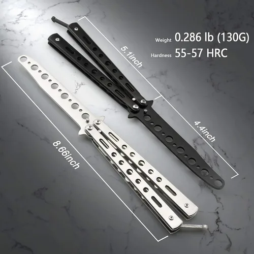 Miniatura 5 de Little World Cuchillo de mariposa – Paquete de 2 cuchillos de mariposa herramienta de práctica de acero de metal – Peine plegable sin afilar