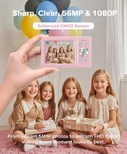 Miniatura 2 de WONNIE Cámara digital de 56 MP, FHD 1080P para apuntar y disparar con tarjeta SD de 32 GB, 2 baterías y cordón, ideal para niños y adolescentes