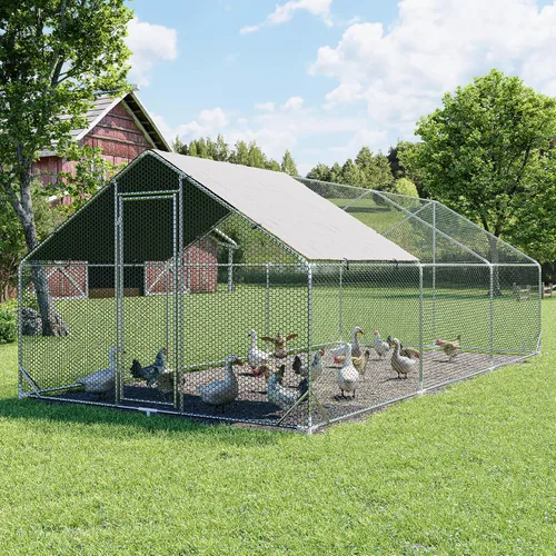 Miniatura 11 de Gallinero de metal grande, jaula para aves de corral galvanizada con forma de cúpula con cubierta impermeable y anti-ultravioleta y puerta