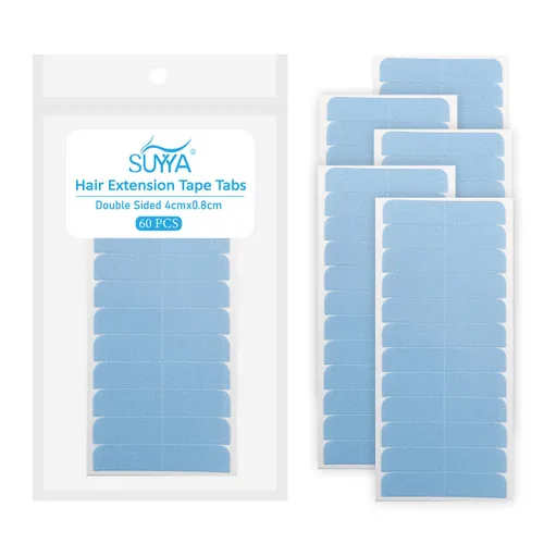 Miniatura 8 de SUYYA 120 pestañas de cinta de extensión de cabello de doble cara para repuesto de 1.6 in x 0.3 in (azul 120 piezas)