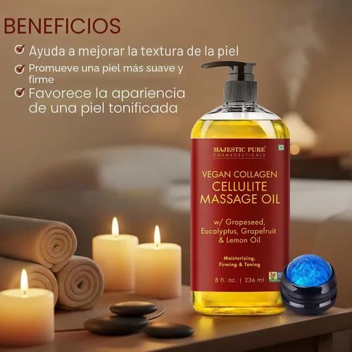 Miniatura 3 de Majestic Pure Aceite de masaje corporal reafirmante con colágeno, ayuda a suavizar la apariencia de la celulitis y mejorar la textura de la piel