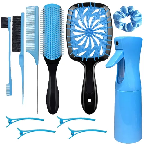 Miniatura 10 de Set de 11 piezas de cepillo para el cabello, cepillo para desenredar y botella de spray, 3 piezas de cepillo de pelo liso para niños pequeños