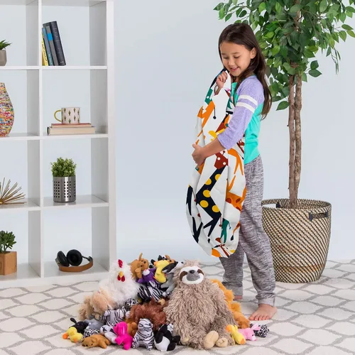 Miniatura 4 de Posh Creations Funda de puf para niños con almacenamiento de animales de peluche, silla de puf con organizador de juguetes para niños, mediano-27