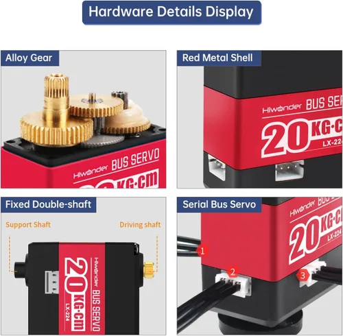 Miniatura 3 de LX-224 Serial Bus Servo, 3 Conectores 44.1 lbs Gran Torque Doble Rodamiento de Bolas Motor Servo de Metal Completo Equipado con Sistema