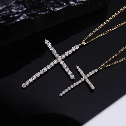 Miniatura 5 de Collar de cruz de moissanita para mujer, dije de crucifijo de diamante de plata de ley 925, chapado en oro blanco de 14 quilates, joyería cristiana