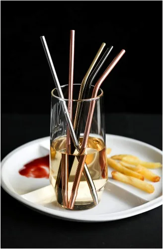 Miniatura 4 de Paquete de 50 popotes de acero inoxidable, pajitas de metal superlargas de 10.5 pulgadas para vasos de 30 oz/20 onzas, tazas de viaje, Todo doblado