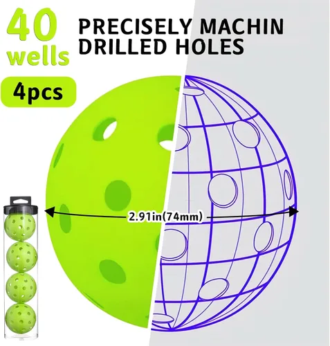 Miniatura 2 de Bolas de pickleball para exteriores, juego de bolas de pickleball compatibles con USAPA (40 agujeros, 4 unidades)
