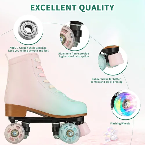 Miniatura 2 de Patines para mujer, de piel sintética, patines brillantes ajustables, patines de 4 ruedas, de doble línea para chica.