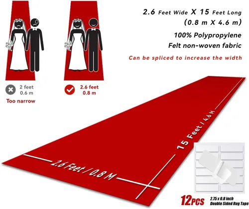 Miniatura 2 de EZLucky Corredor de Alfombra Roja para Fiestas, 2.6 x 15 pies, Tela No Tejida de Fieltro de 130 GSM, Alfombra Roja de Hollywood para Eventos