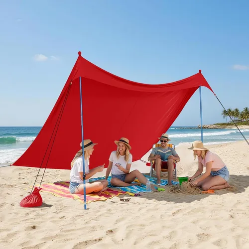 Miniatura 10 de CROWN SHADES Tienda de campaña de playa de 7 x 7, toldo de playa fácil de desplegar, UPF50+, 2 postes ajustables, turquesa