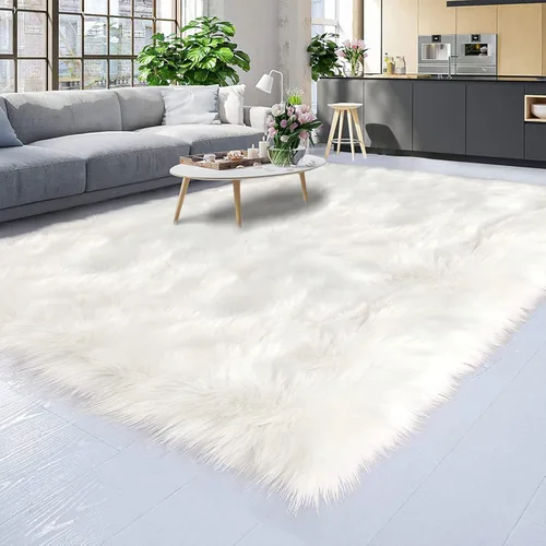 Miniatura 7 de Latepis - Tapete rectangular de piel sintética tipo lana de oveja suave, esponjosa y lavable para sala de estar, dormitorio, sala de juegos o Blanco