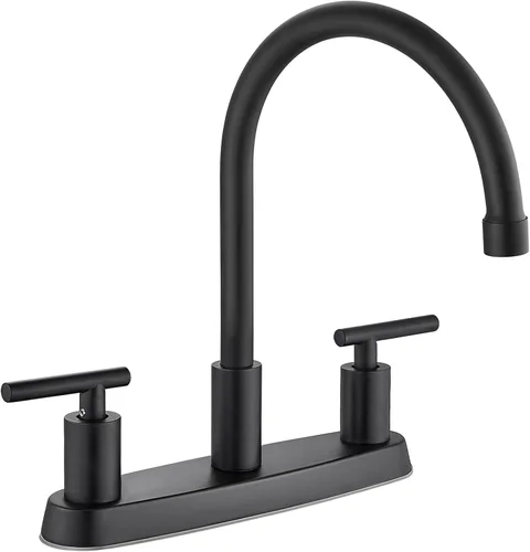 Miniatura 10 de Grifos de cocina, grifo de fregadero de cocina de arco alto con boquilla giratoria de 360°, 2 manijas, centro de 8 pulgadas, grifo de cocina RV