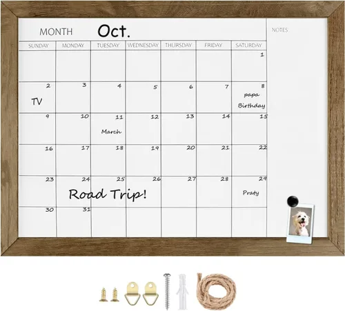 Miniatura 9 de TORASO Pizarra blanca de borrado en seco y calendario mensual, pizarra blanca magnética para pared, oficina, escuela, hogar, tablero colgante