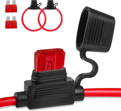 Miniatura 10 de Portafusibles en línea de 12V, paquete de 2, versión extendida 12 AWG, portafusibles de cuchilla impermeable de 13.8 pulgadas, portafusibles
