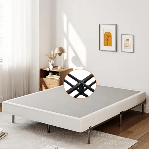Miniatura 3 de Base de cama de metal de 9 pulgadas, tamaño matrimonial, compatible con la mayoría de colchones o somier, base de cama de soporte de 9 patas