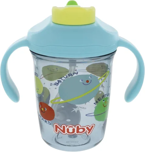 Miniatura 10 de Nuby Taza multifunción 2 en 1 para niños pequeños con popote con peso de 360° y boquilla dura, 8 onzas, asas de fácil agarre y tapa abatible, más