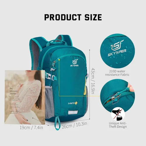 Miniatura 6 de SKYSPER Mochila de senderismo pequeña, 20 L, ligera, mochila de viaje para mujeres y hombres Lantc20-verde azulado