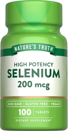 Nature's Truth Suplemento de selenio de 200 mcg | Tabletas minerales esenciales de alta potencia | Vegano, sin OMG y sin gluten