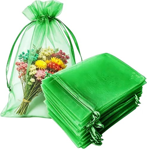 Miniatura 22 de 100 bolsas de organza con cordón de regalo para joyas, galletas, malla de tela transparente de 5 x 7 pulgadas, bolsa reciclable duradera para baby