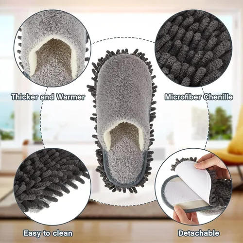 Miniatura 4 de Jecery 2 pares de pantuflas de microfibra para limpieza de suelos de chenilla, limpiadores de tabla base, herramientas de limpieza para el hogar