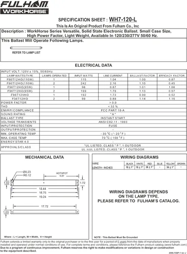 Miniatura 2 de Fulham Lighting WH7-120-L Workhorse 7 - Balastro fluorescente versátil, 120 V