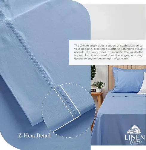 Miniatura 3 de Linen Home Juego de sábanas 100% de percal de algodón, fresco, ligero, sólido, tamaño queen, 4 piezas, 1 sábana encimera, 1 sábana ajustable, 06