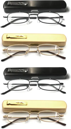 Miniatura 10 de Paquete de 4 lentes de lectura portátiles delgados y delgados con estuche de bolsillo para hombres y mujeres