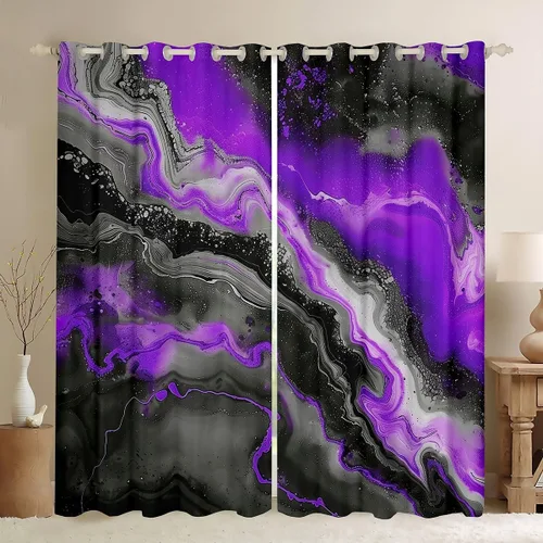 Miniatura 33 de Feelyou Cortinas abstractas para dormitorio, sala de estar, cortinas opacas de oscurecimiento negro y azul, con estampado de mármol, 2 paneles de 38