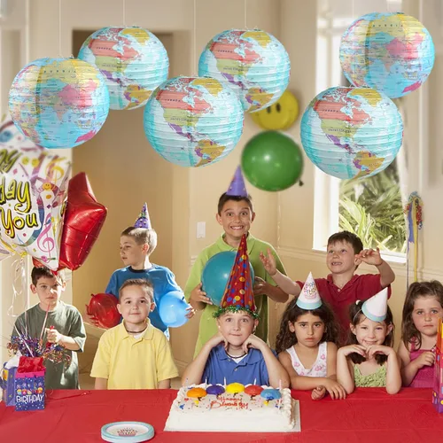 Miniatura 6 de 10 linternas de papel con mapa del mundo, 10 pulgadas, globos de papel, linternas de mapa, decoración de aula, mapa de viaje, linterna de papel