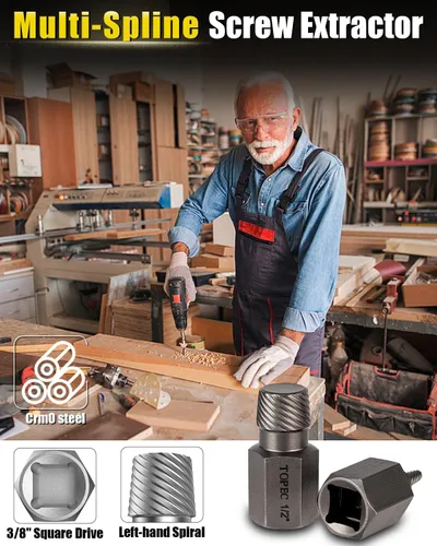 Miniatura 6 de Topec Juego de 36 extractores de tornillos y pernos, juego de extractor de tornillos 3 en 1 Easy Out, juego de dados extractores de pernos rotos