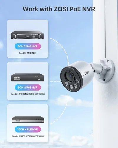 Miniatura 2 de ZOSI ZG1804E Cámara adicional de 4MP con audio, cámara de seguridad PoE para exteriores con visión nocturna, detección humana inteligente, IP66