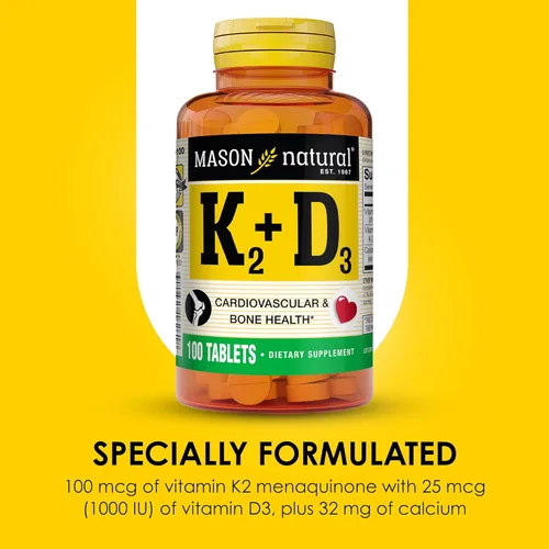 Miniatura 4 de MASON NATURAL Vitamina K2 100 mcg Plus Vitamina D3 - Apoya la salud ósea, cardiovascular y muscular, 100 tabletas