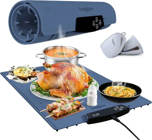 BREETEE Tapete eléctrico para calentar alimentos – Tapete de calefacción de silicona para alimentos con 9 niveles de temperatura – Tapete de