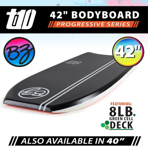 Miniatura 2 de BZ BodyBoards - T-10 Progressive Series Bodyboard - HDPE Slick - Crescent Tail - Núcleo PHUZION - Cubierta de 8 libras